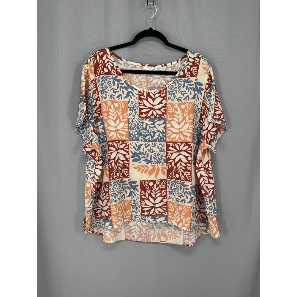 Sigrid Olsen Shirt Womens 2X Multicolor Leaf Patchwork Scoop Neck Boho Resort